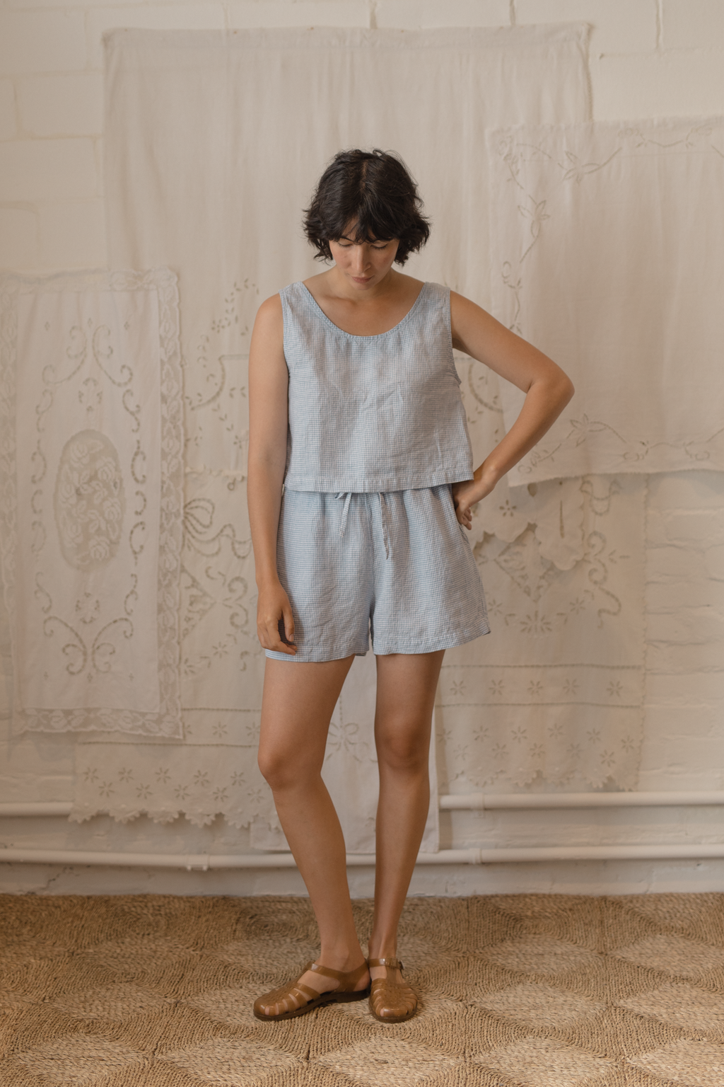 Delia Top Pale Blue Gingham