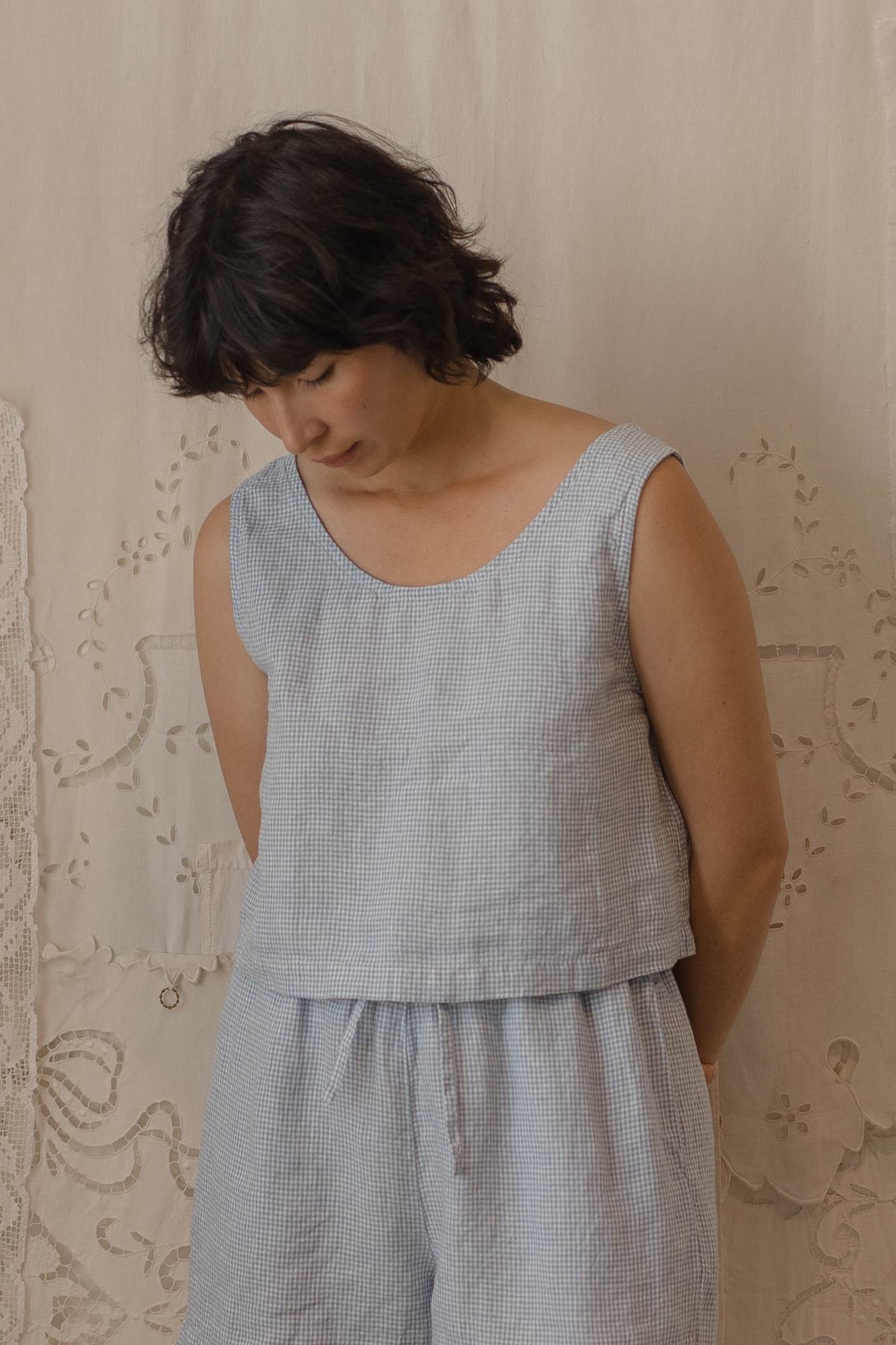 Delia Top Pale Blue Gingham