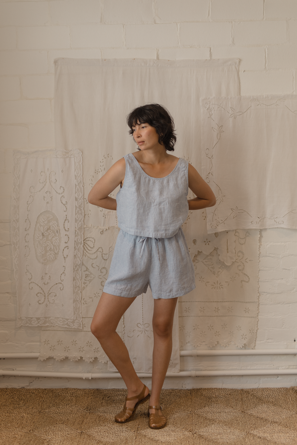 August Short Pale Blue Gingham