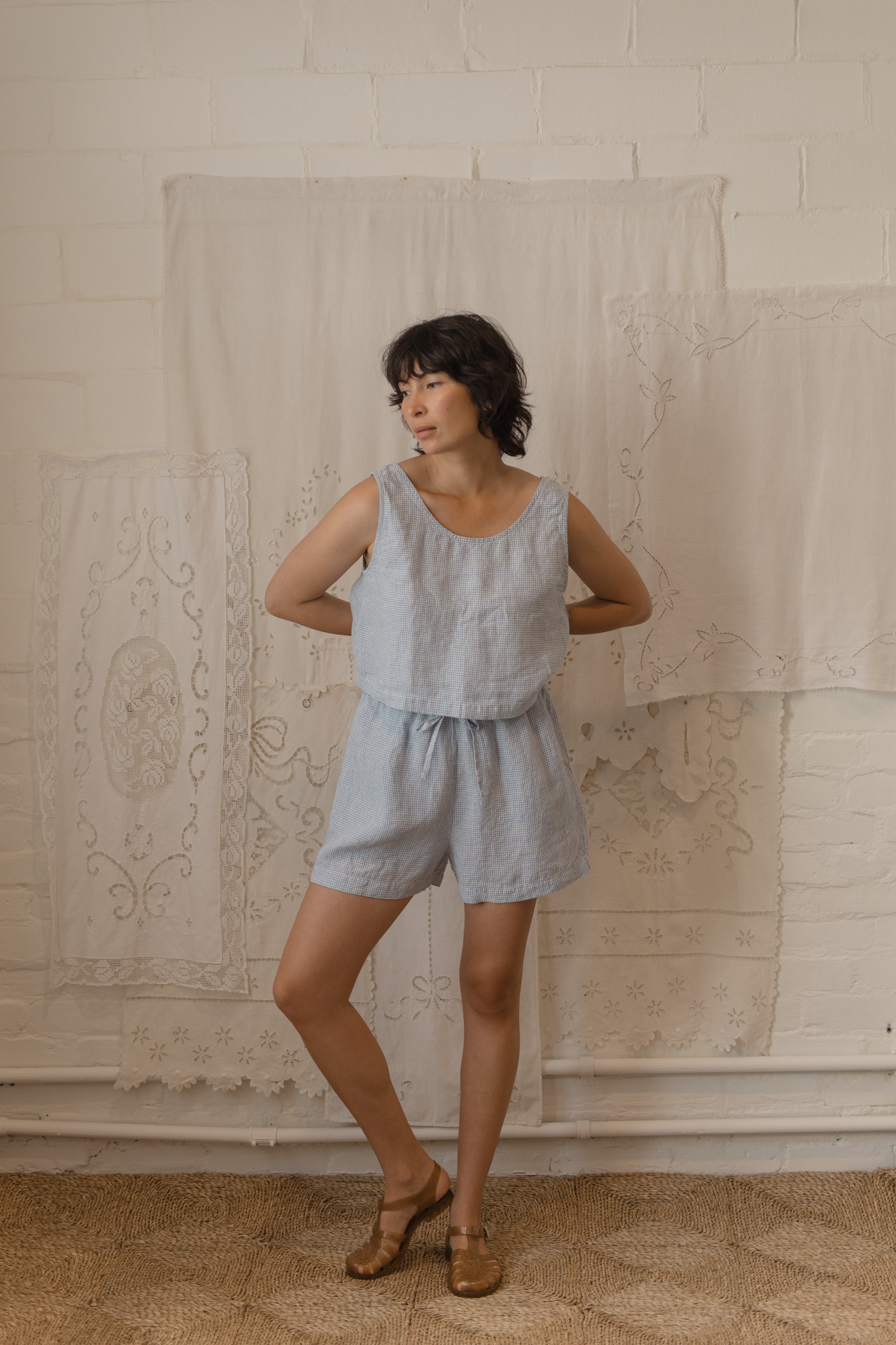 August Short Pale Blue Gingham