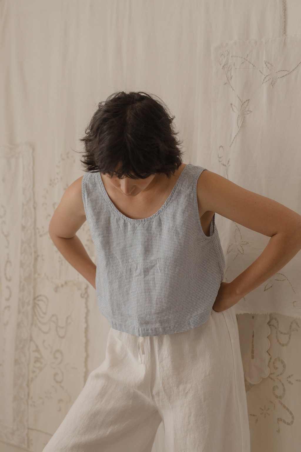 Delia Top Pale Blue Gingham