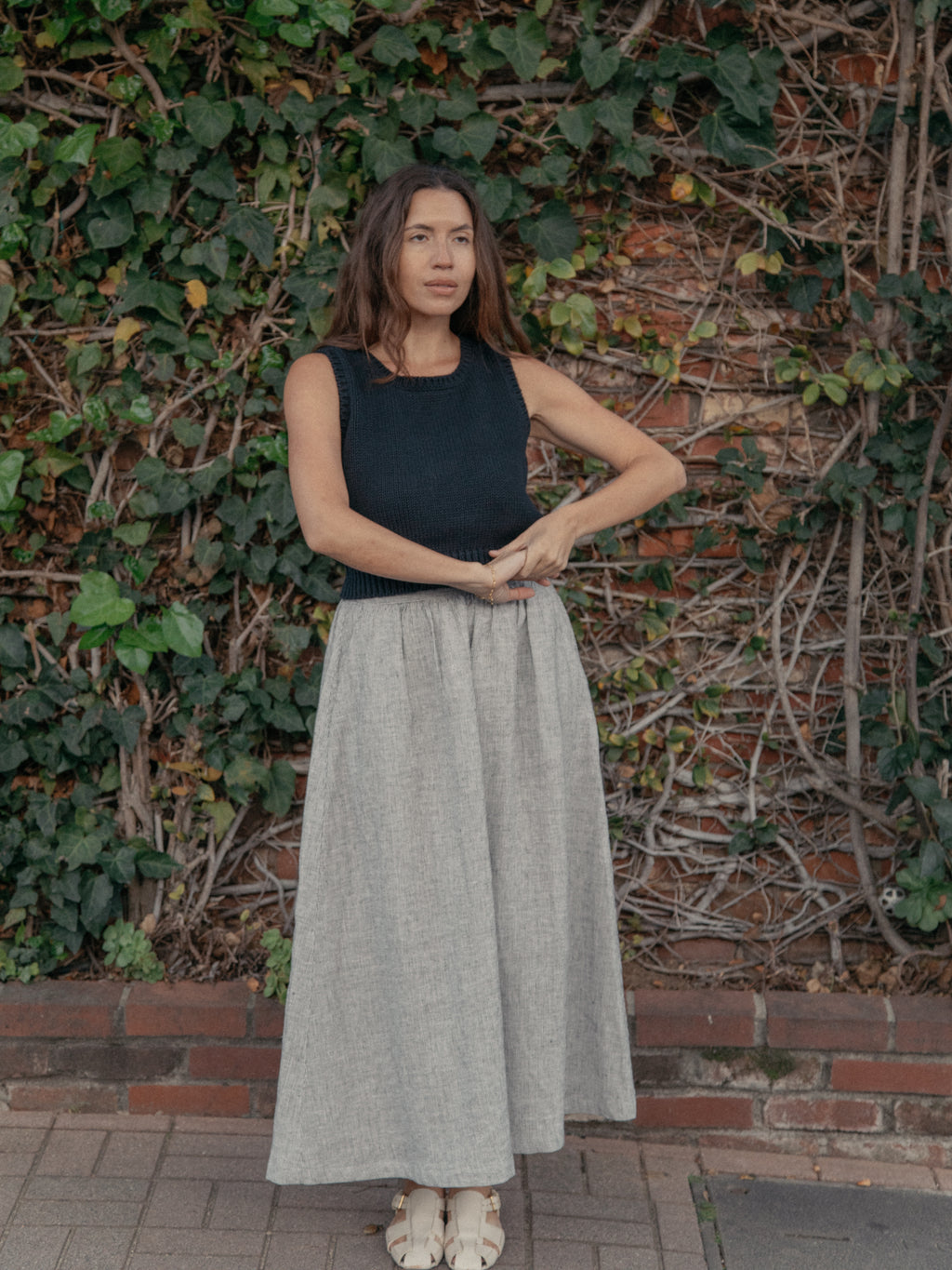 Molly Skirt Charcoal Stripe