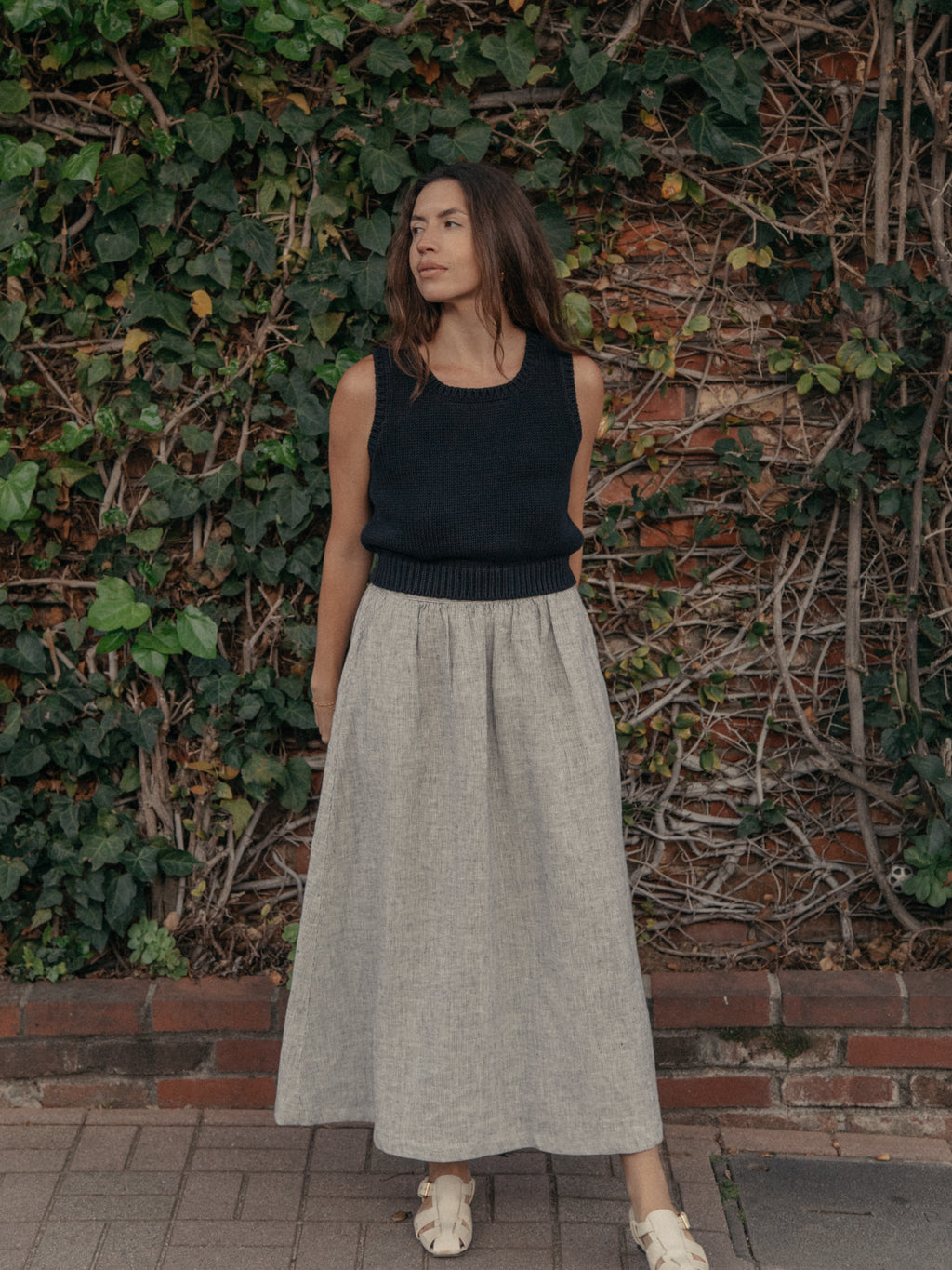 Molly Skirt Charcoal Stripe