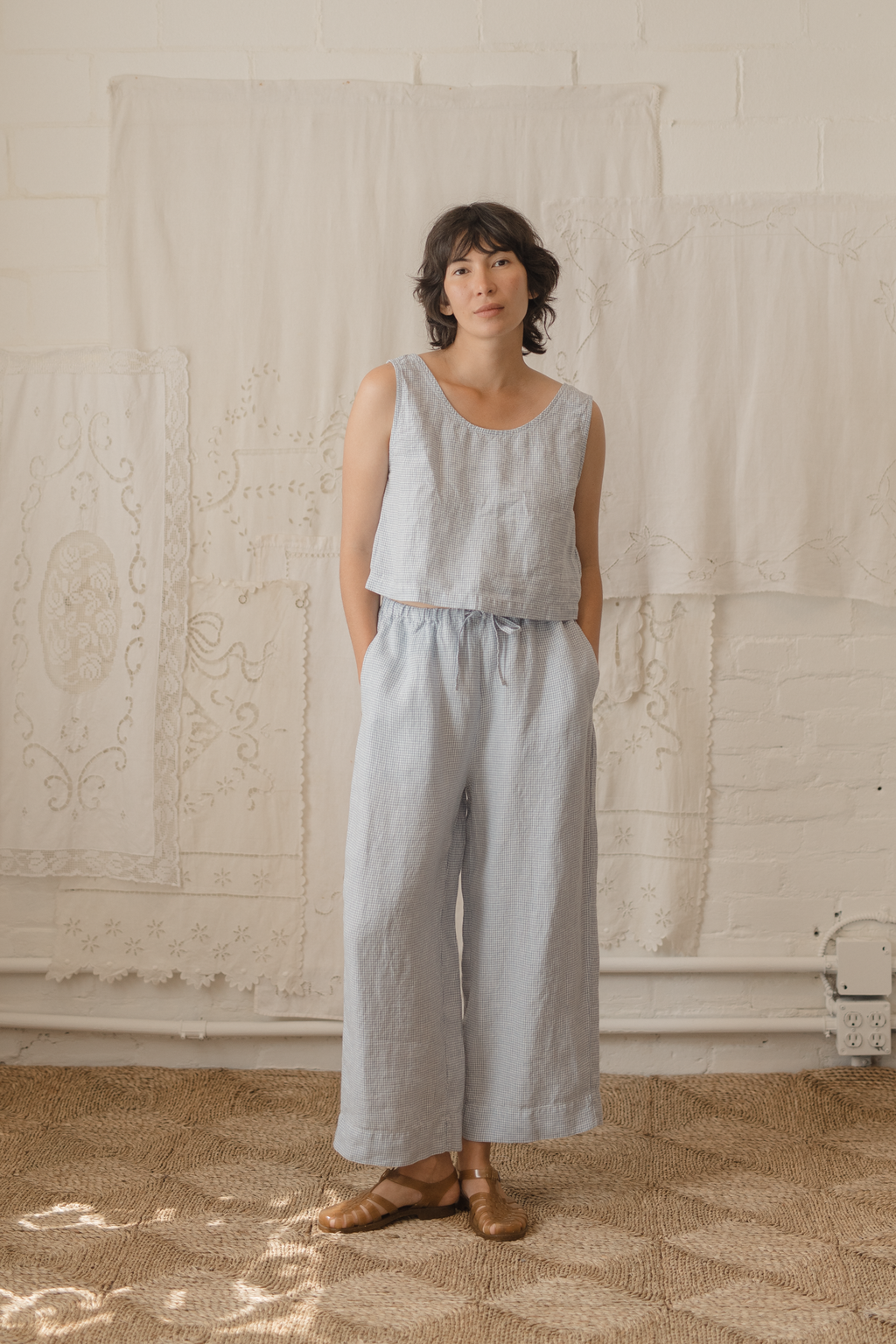 Olive Pant Pale Blue Gingham