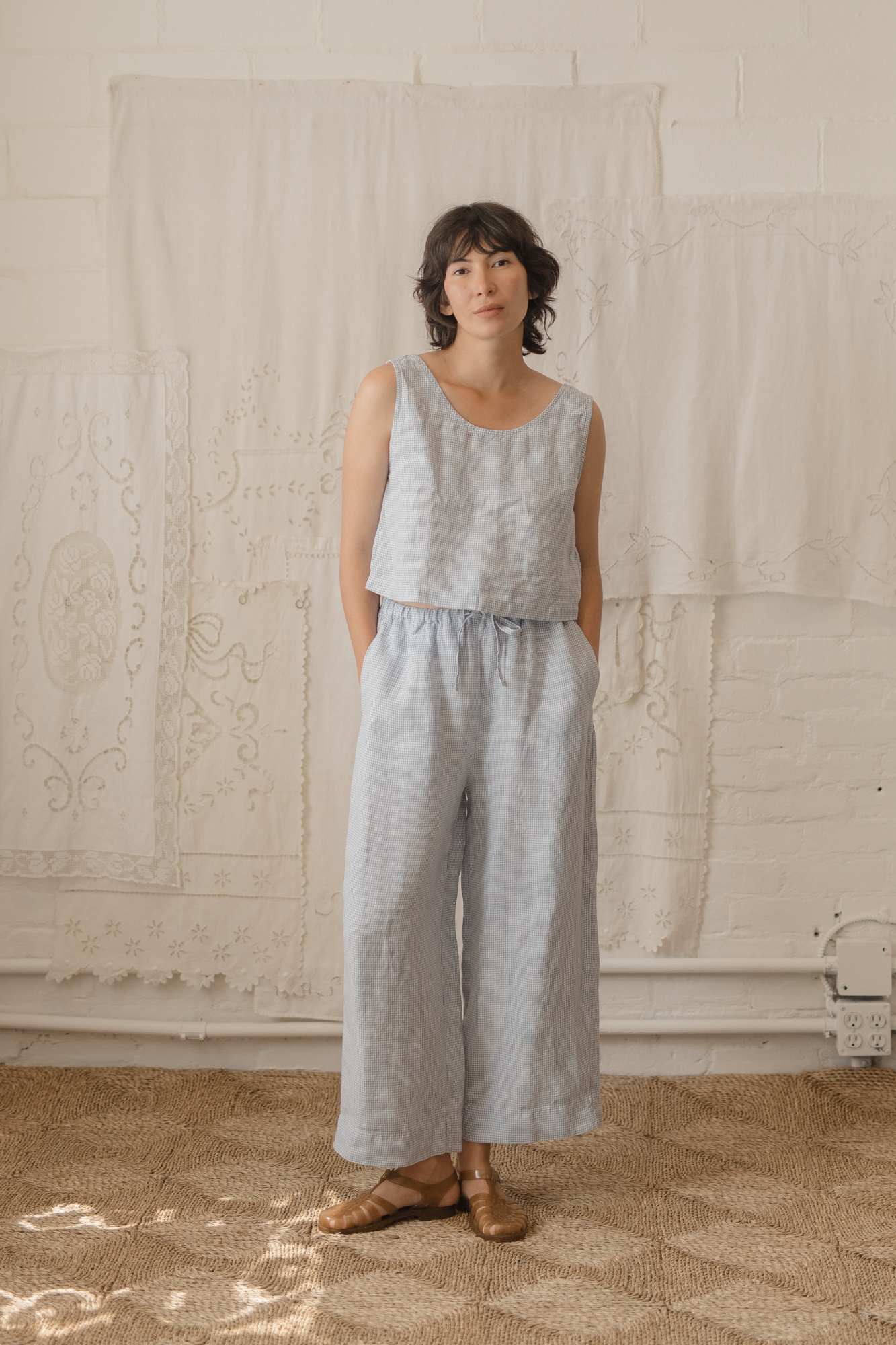 Olive Pant Pale Blue Gingham