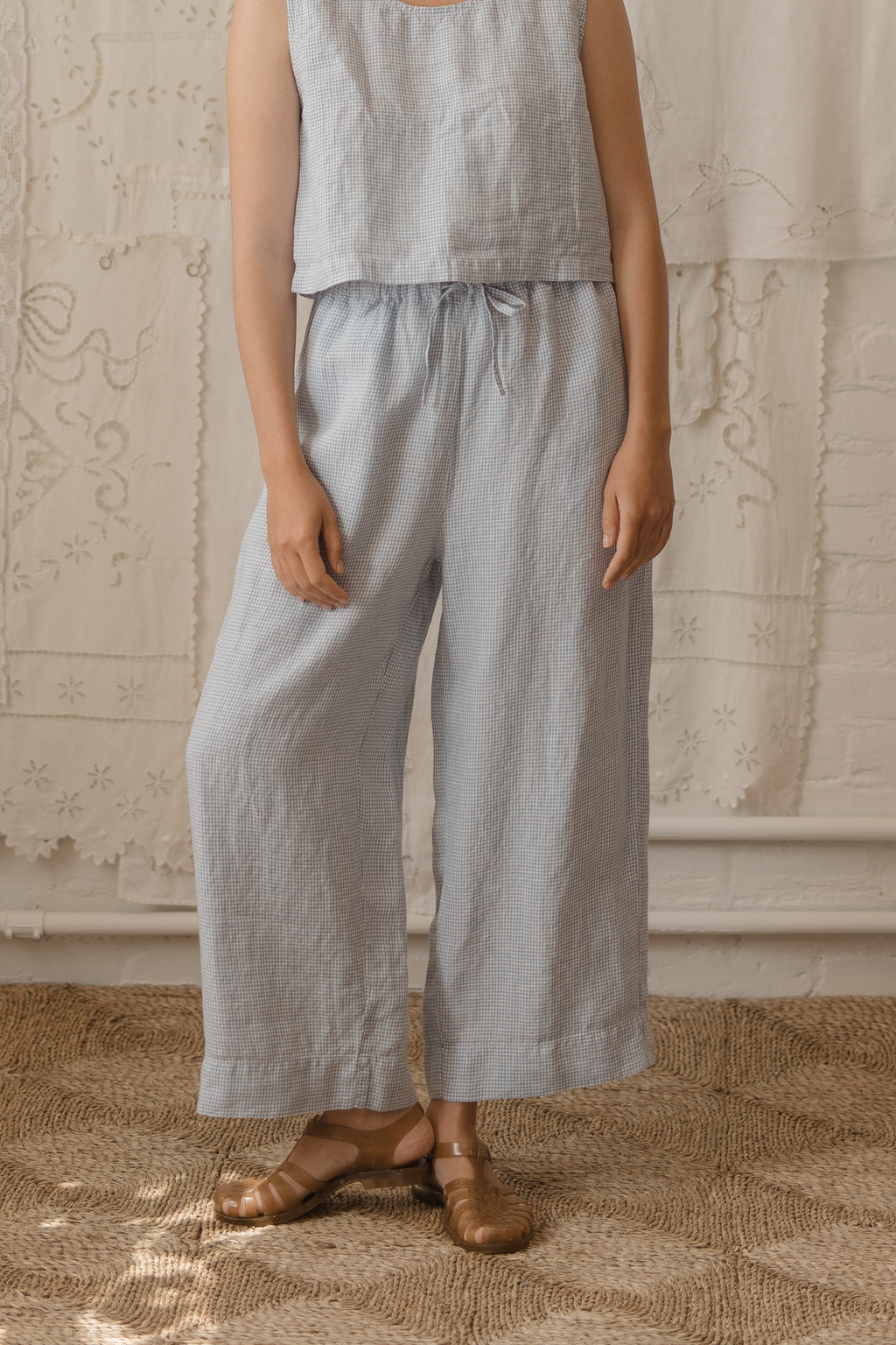 Olive Pant Pale Blue Gingham