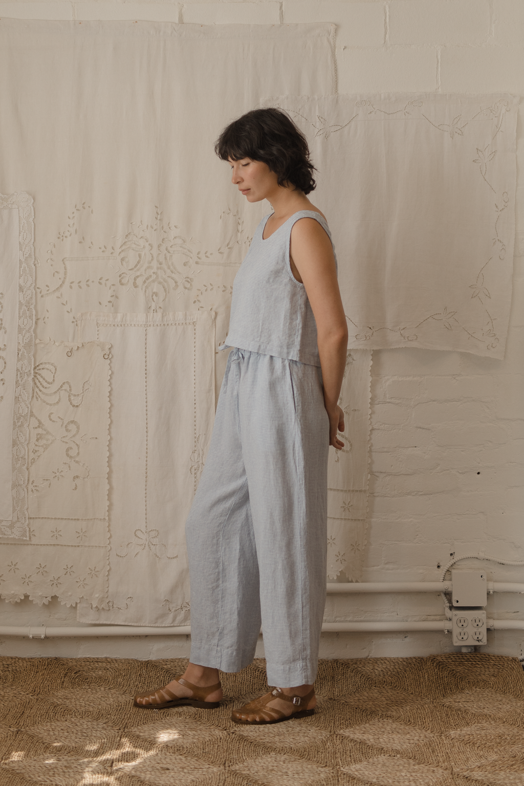 Olive Pant Pale Blue Gingham