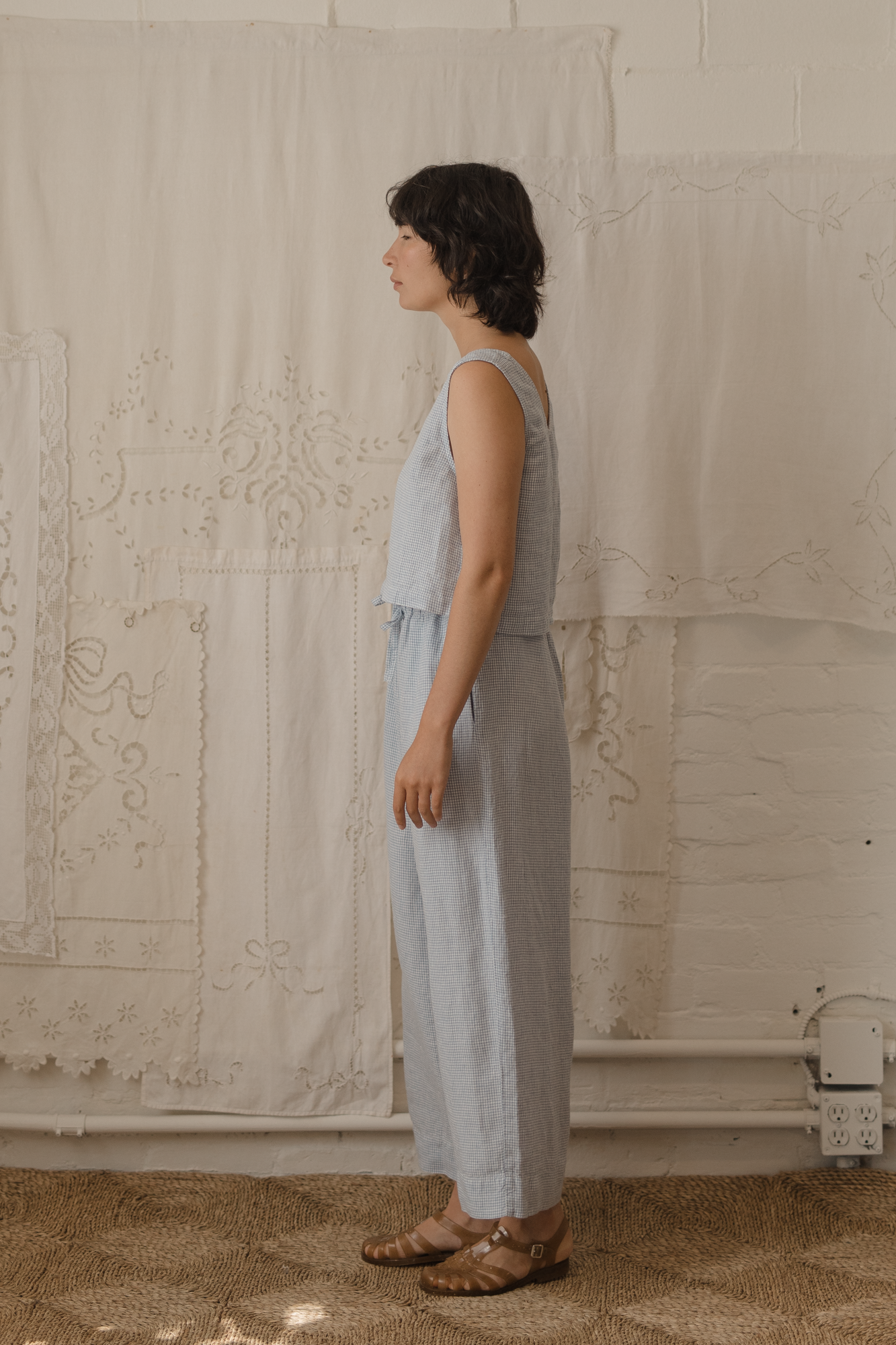 Olive Pant Pale Blue Gingham