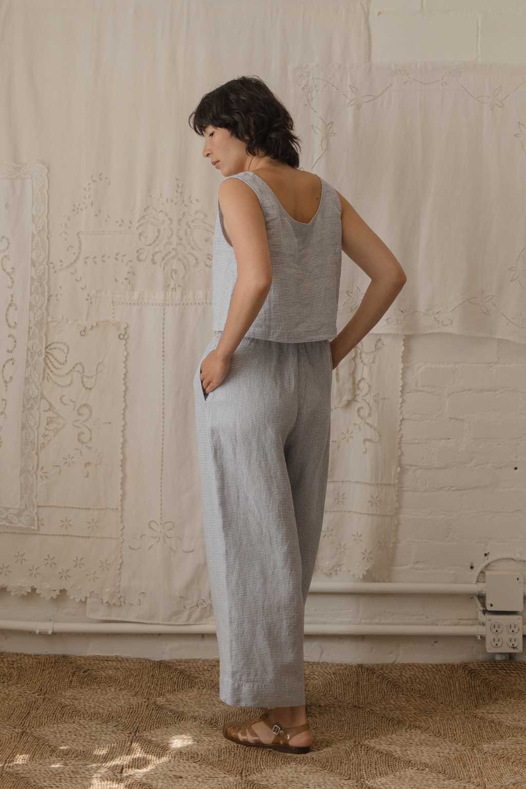 Olive Pant Pale Blue Gingham