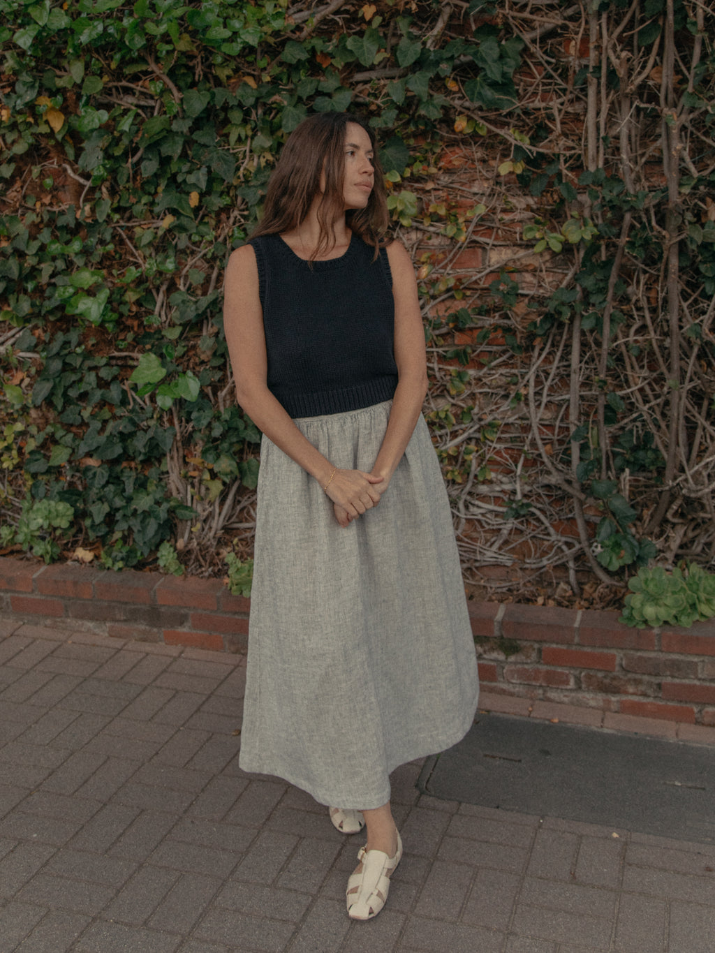 Molly Skirt Charcoal Stripe