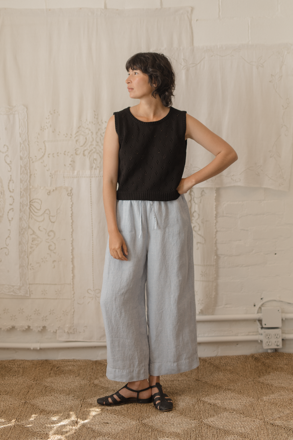 Olive Pant Pale Blue Gingham