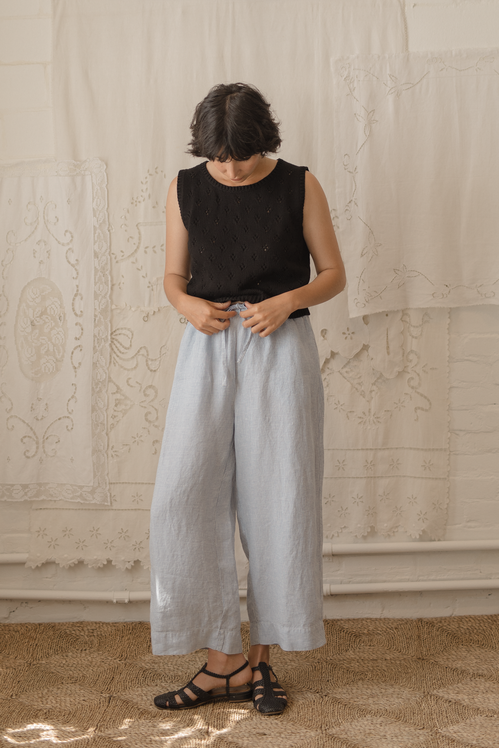 Olive Pant Pale Blue Gingham