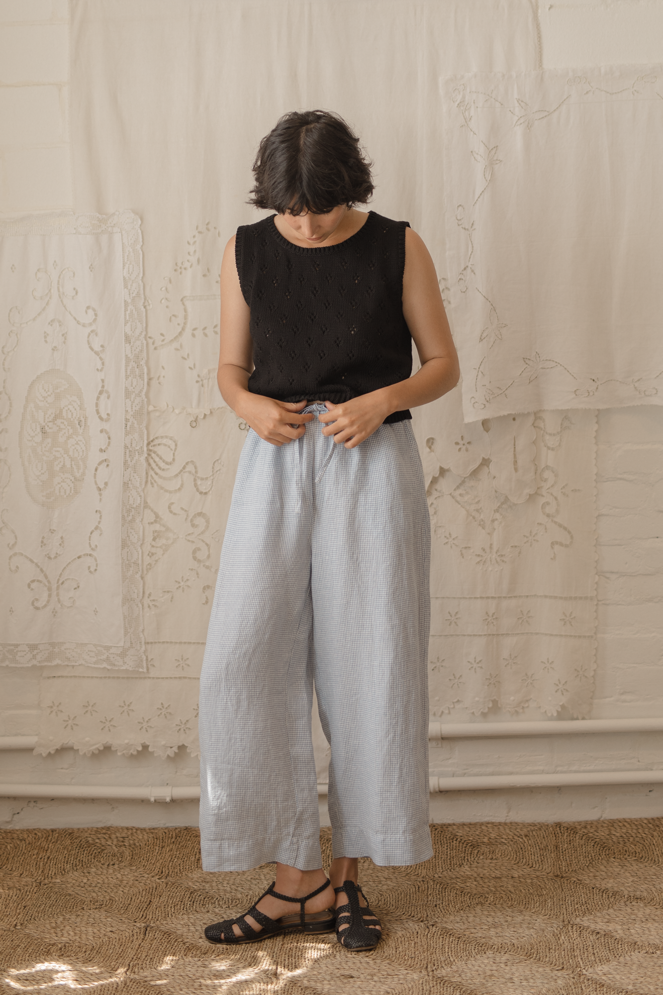 Olive Pant Pale Blue Gingham