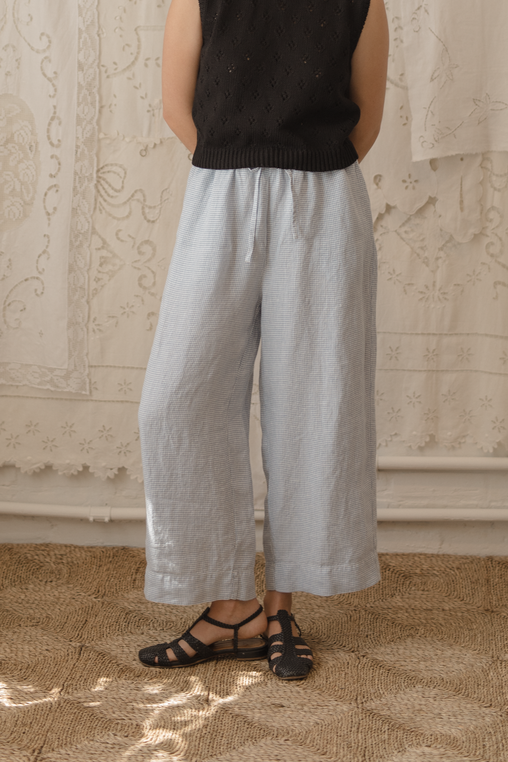 Olive Pant Pale Blue Gingham