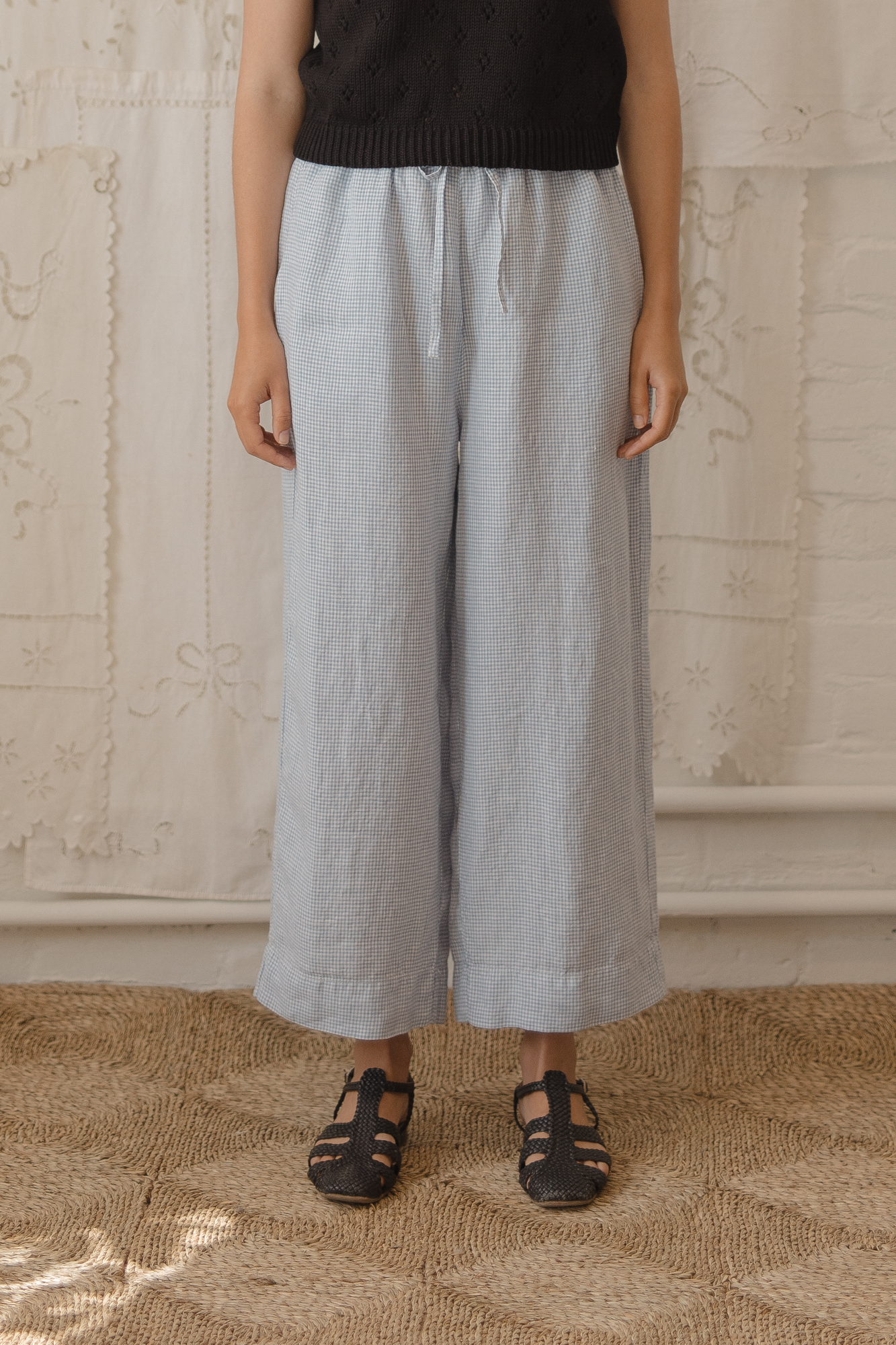 Olive Pant Pale Blue Gingham