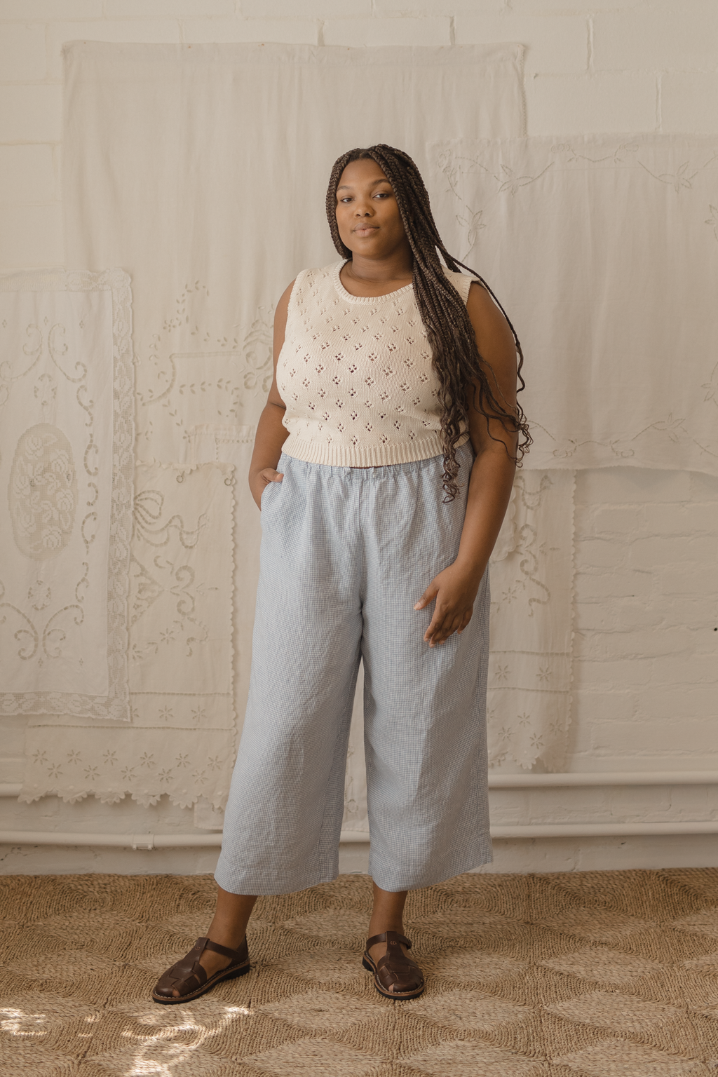 Olive Pant Pale Blue Gingham