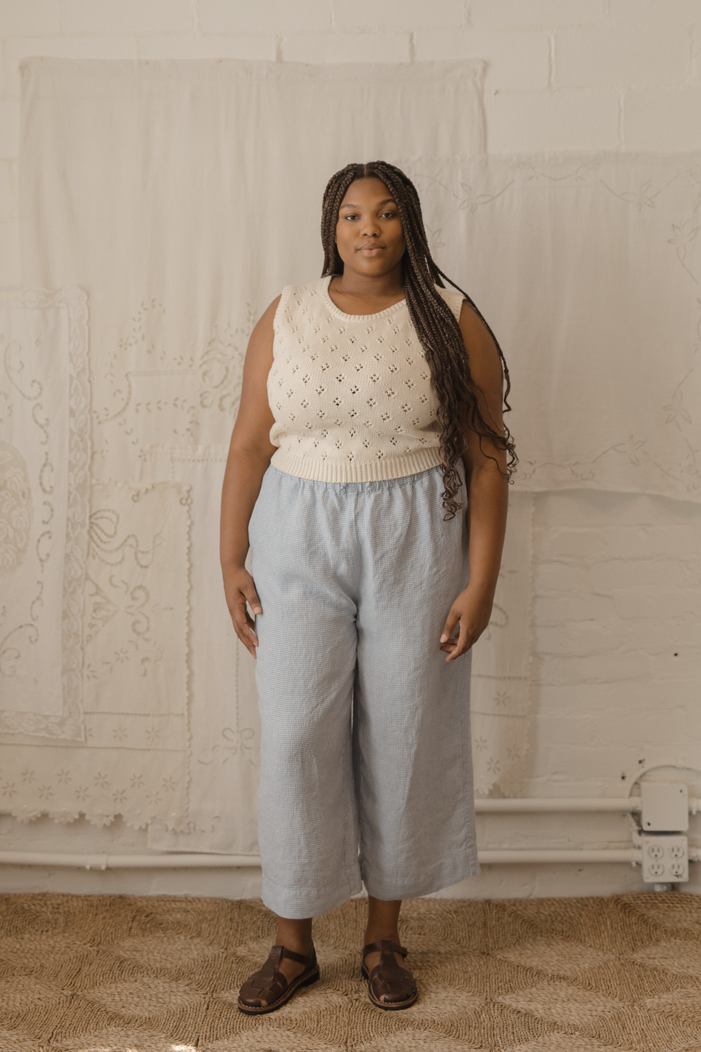 Olive Pant Pale Blue Gingham