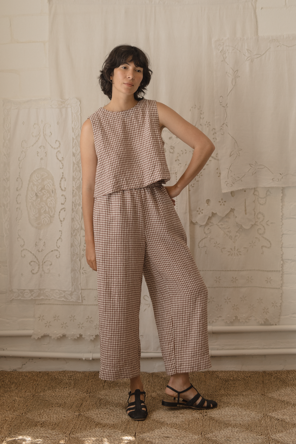 Olive Pant Crimson Gingham