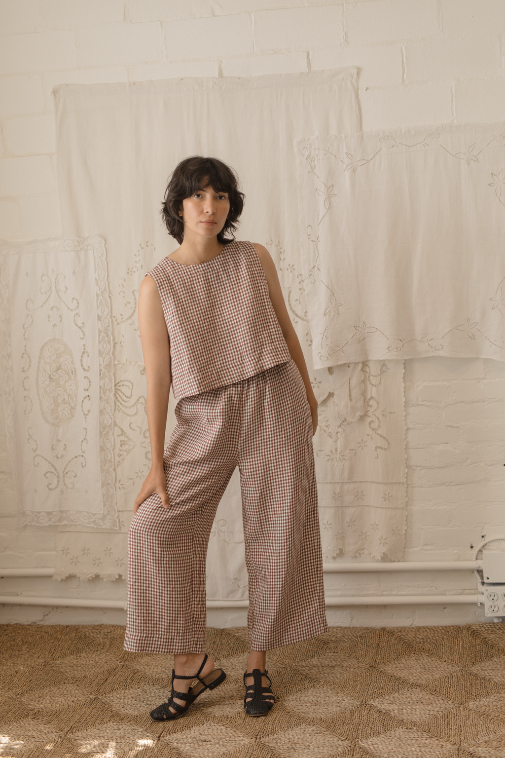 Olive Pant Crimson Gingham