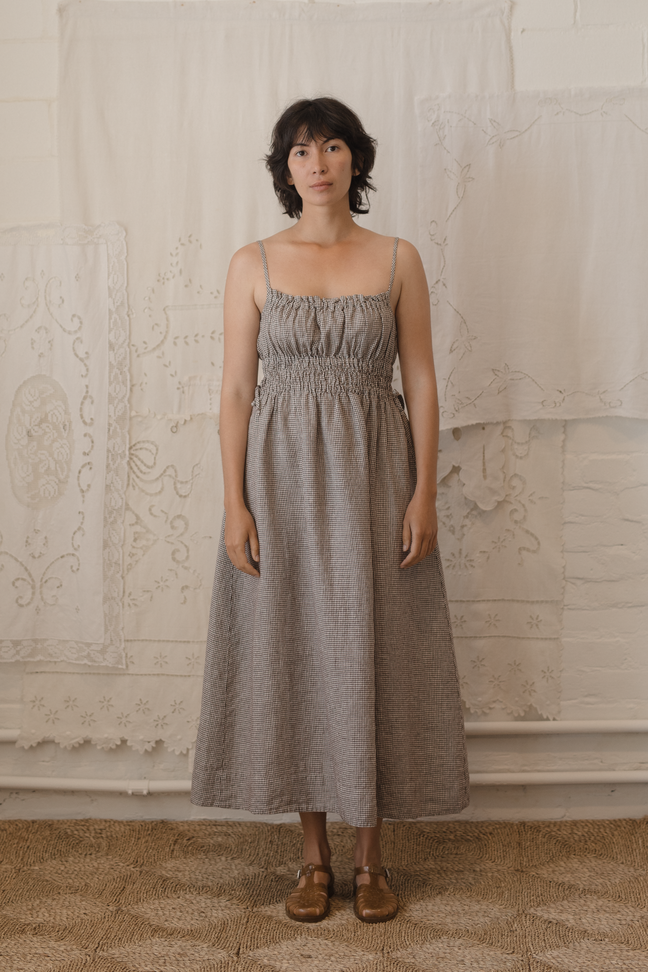 Evelyn Dress Espresso Gingham