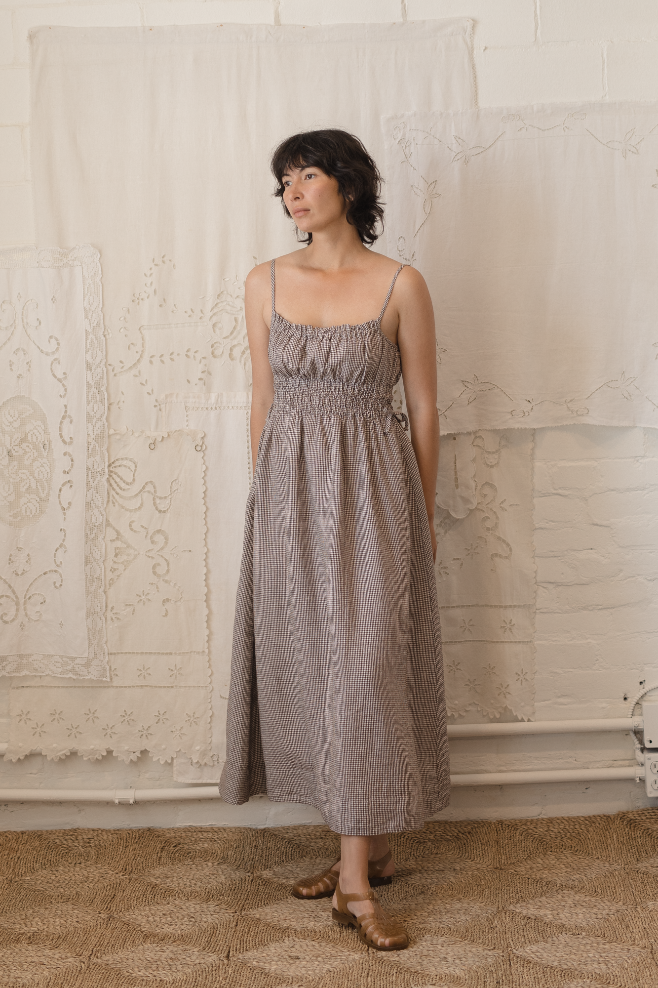 Evelyn Dress Espresso Gingham