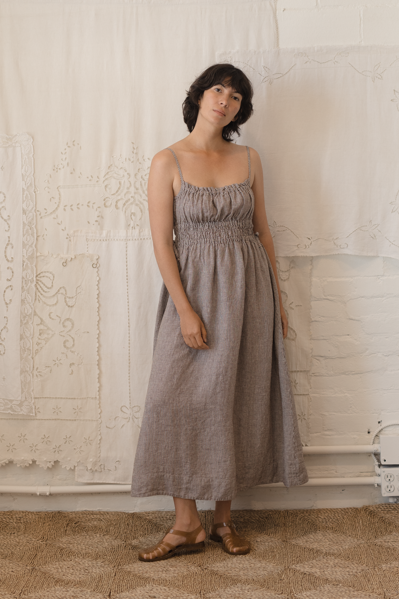 Evelyn Dress Espresso Gingham