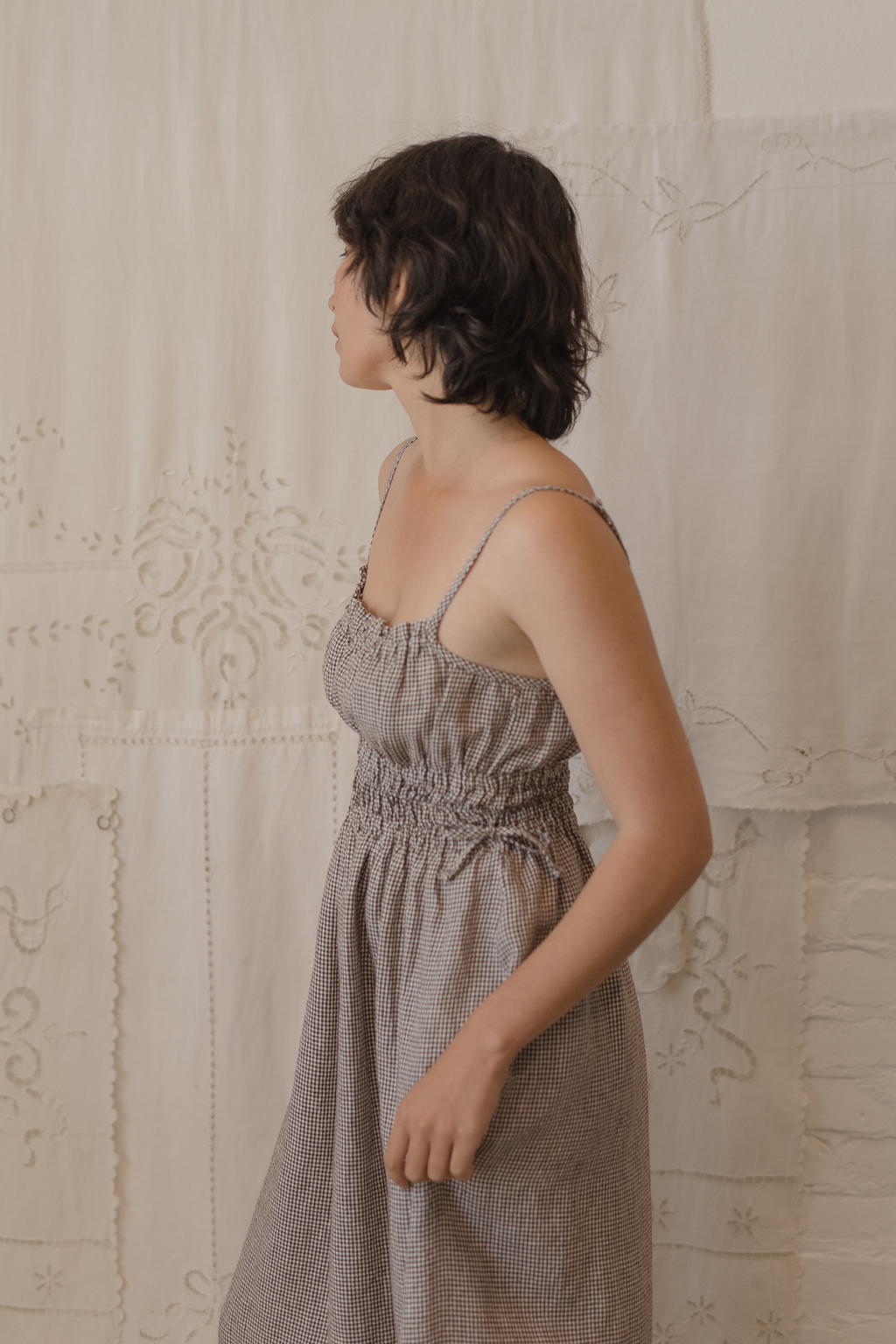 Evelyn Dress Espresso Gingham