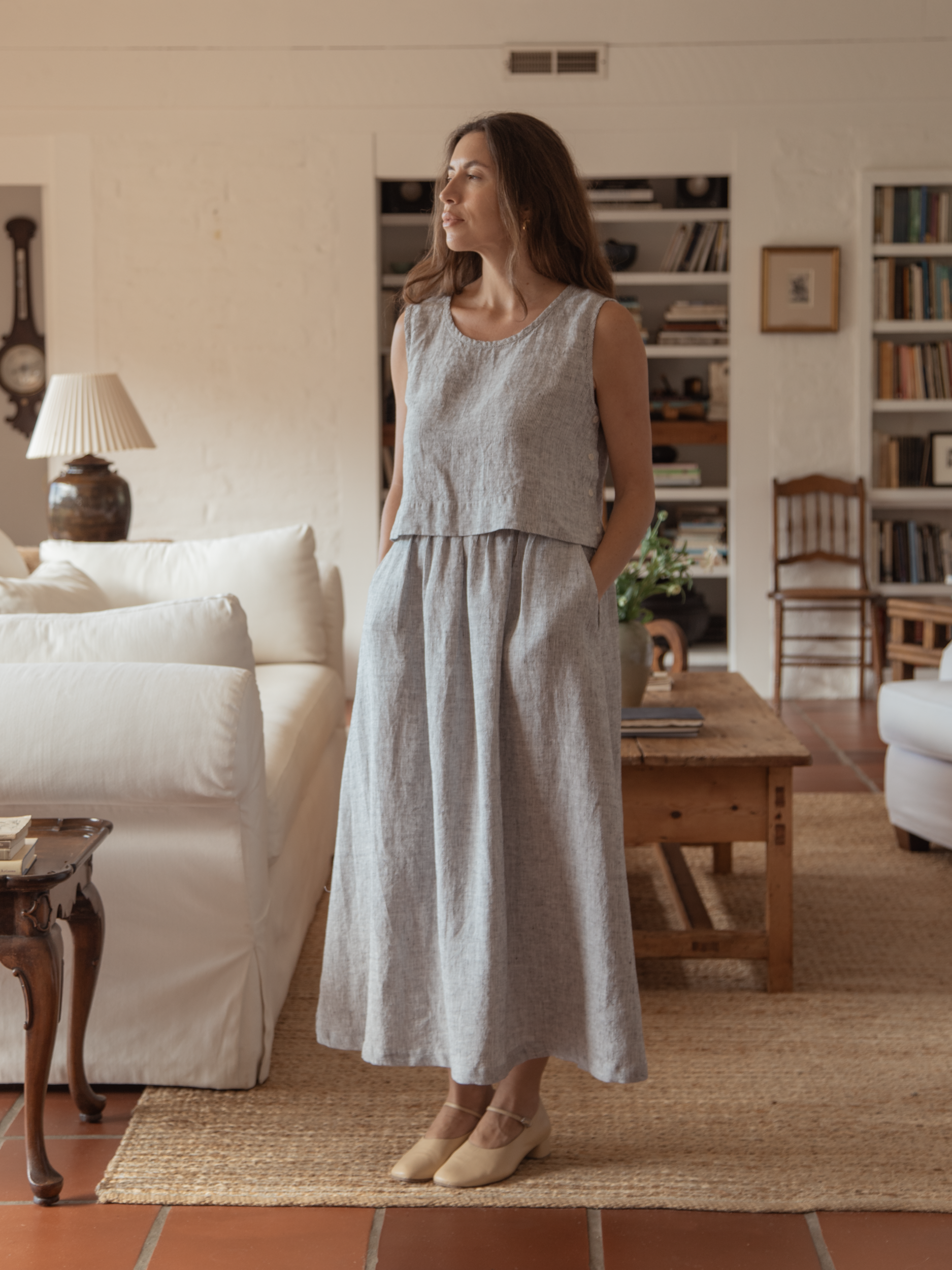 Molly Skirt Charcoal Stripe