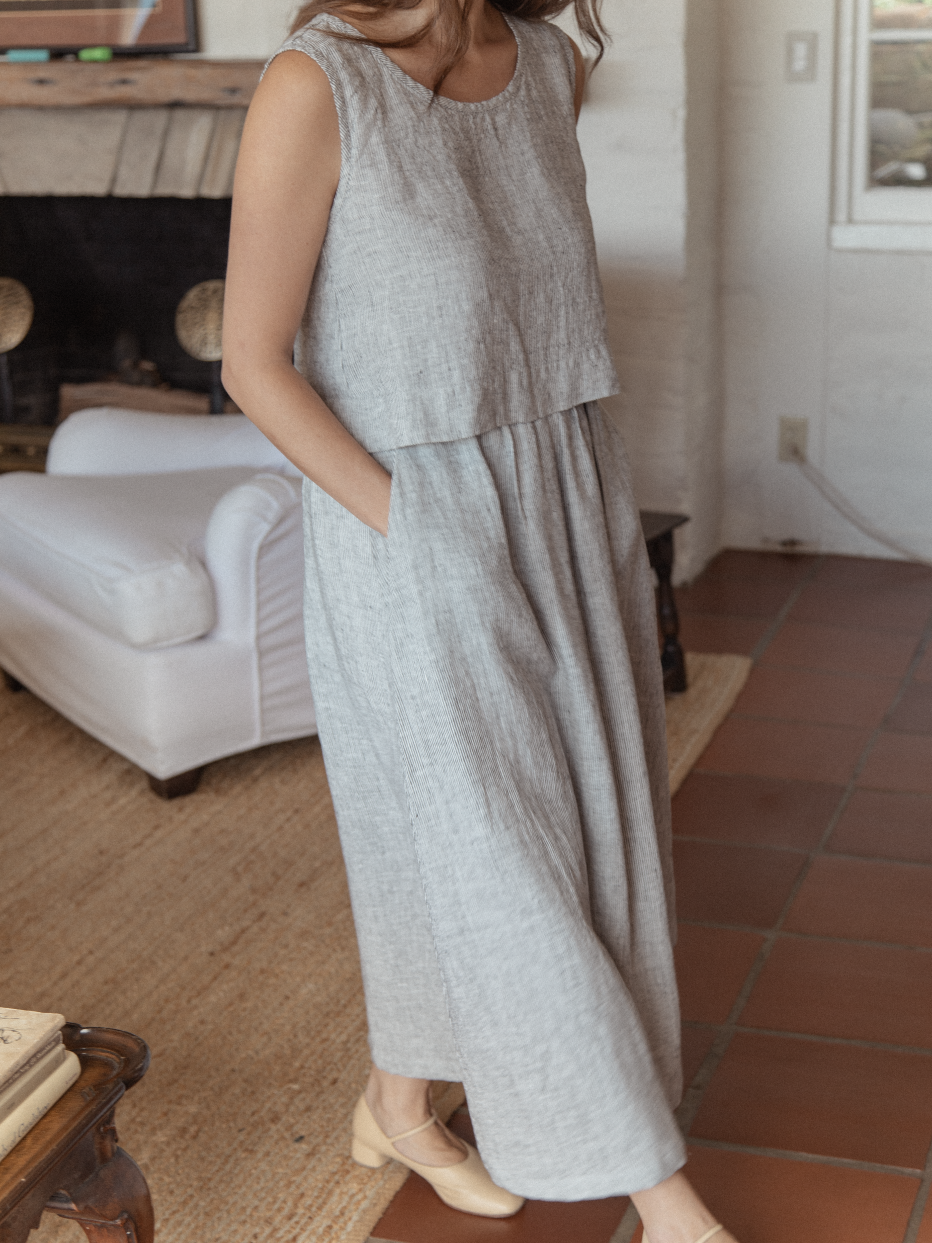 Eva Top Charcoal Stripe