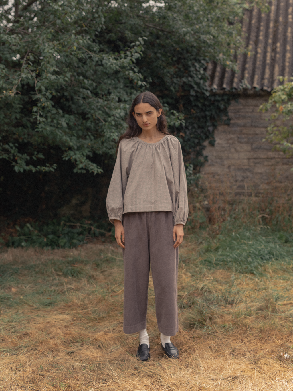 Simone Long Sleeve Beige Gingham
