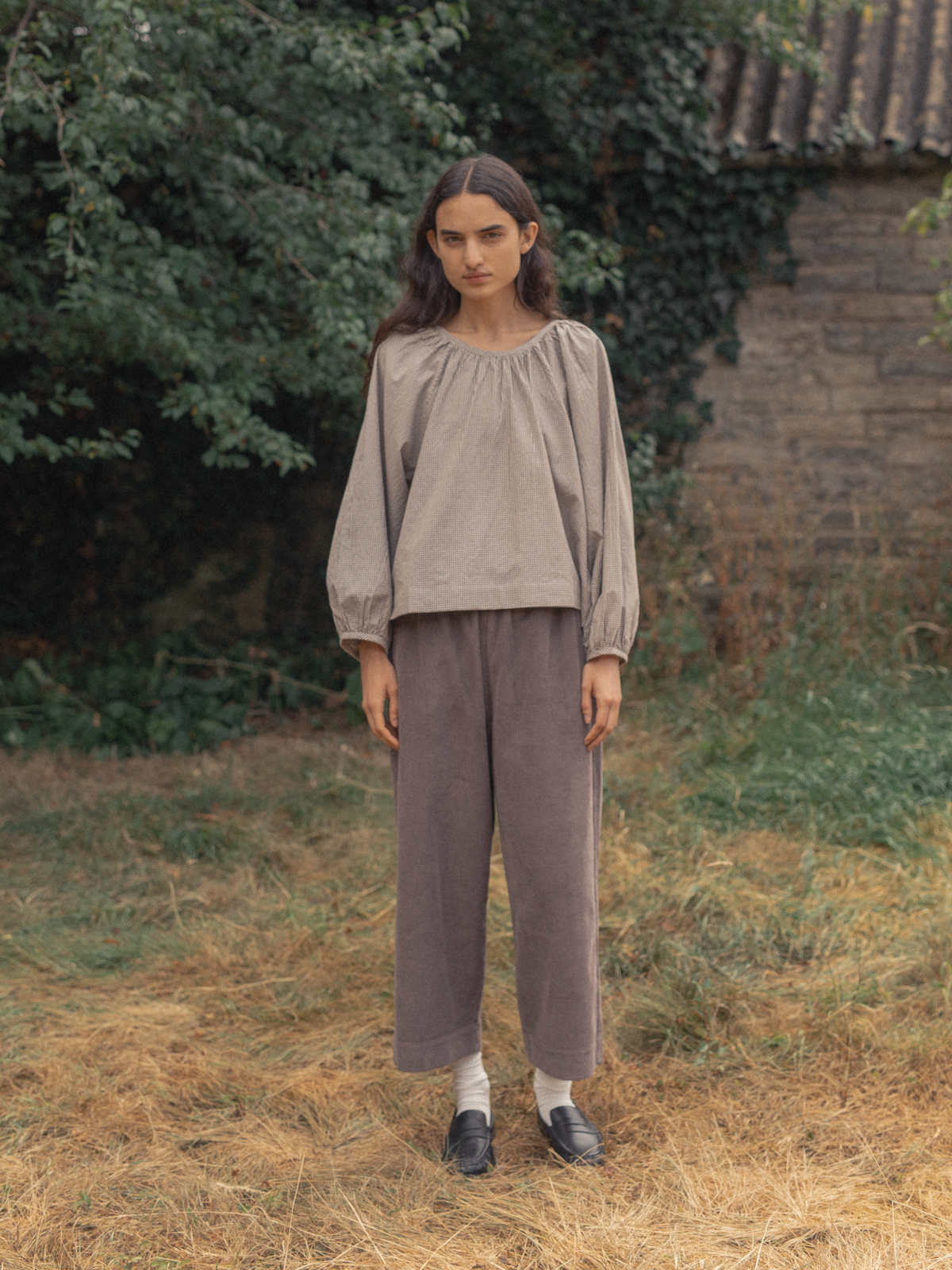 Simone Long Sleeve Beige Gingham