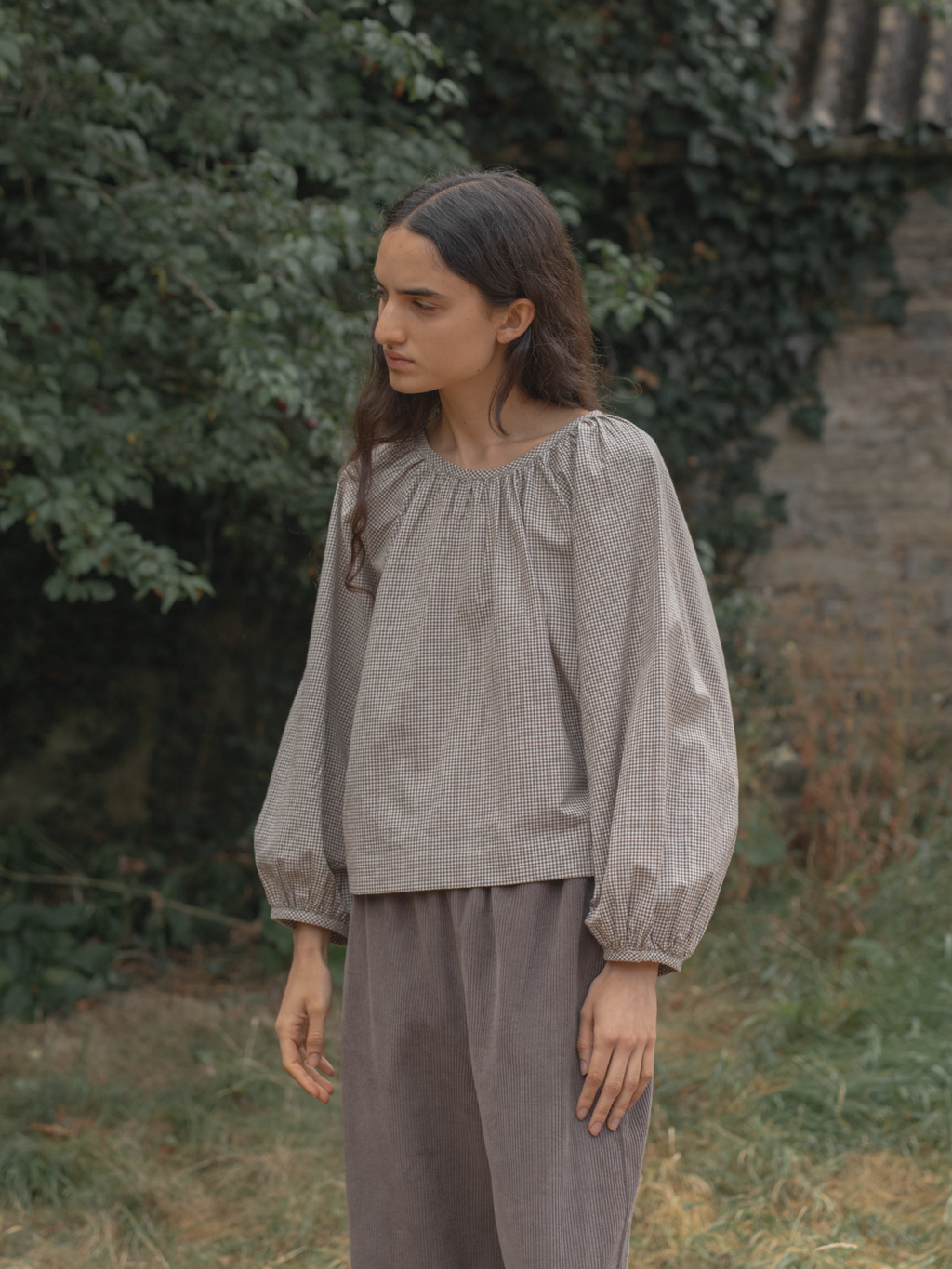 Simone Long Sleeve Beige Gingham