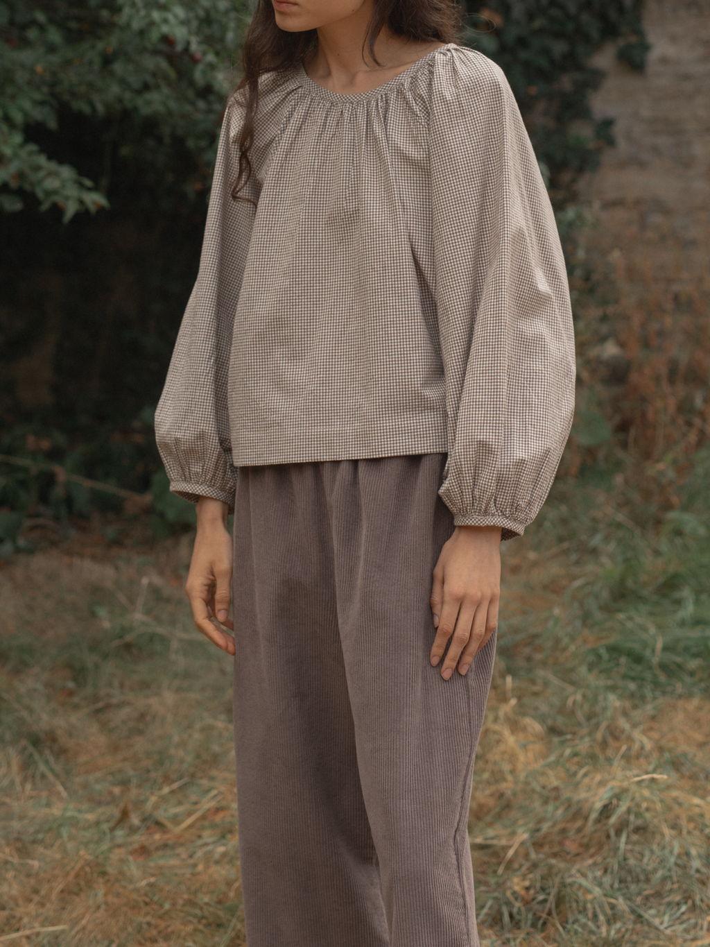 Simone Long Sleeve Beige Gingham