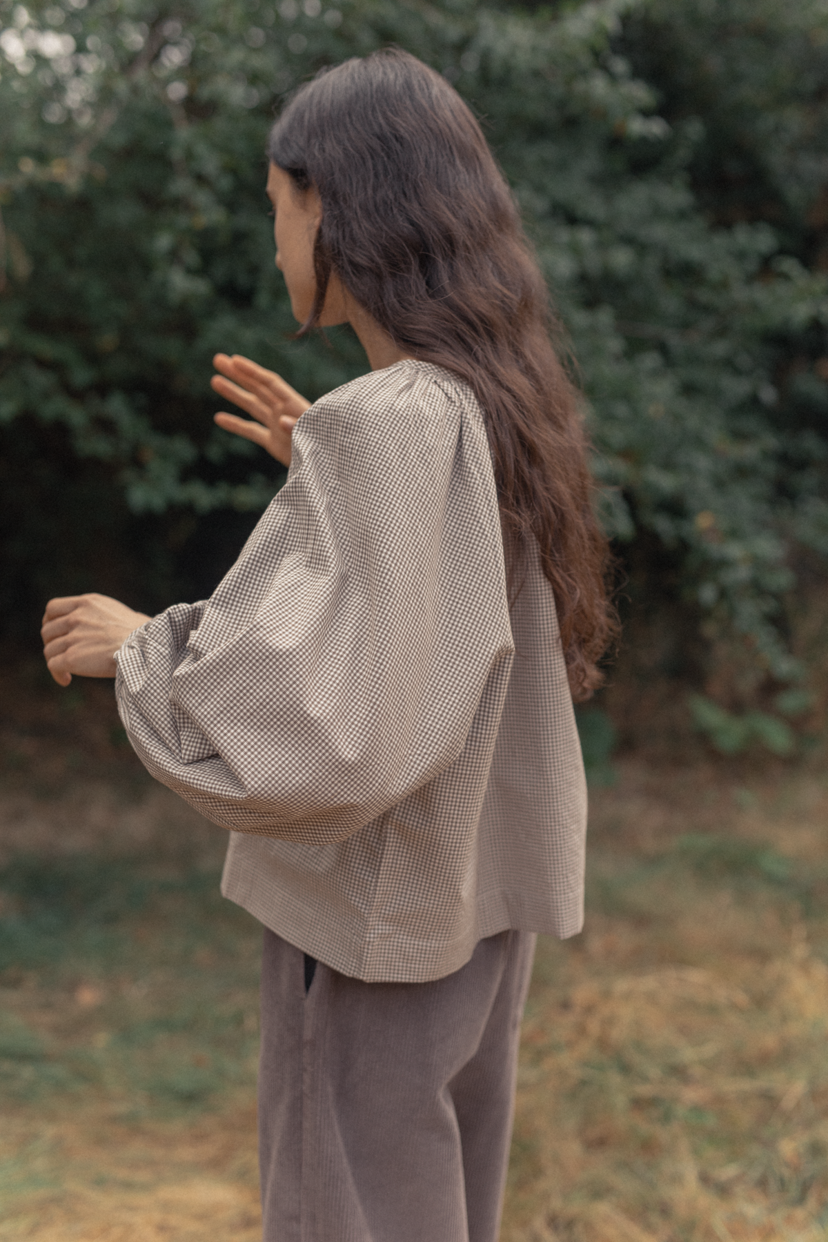 Simone Long Sleeve Beige Gingham