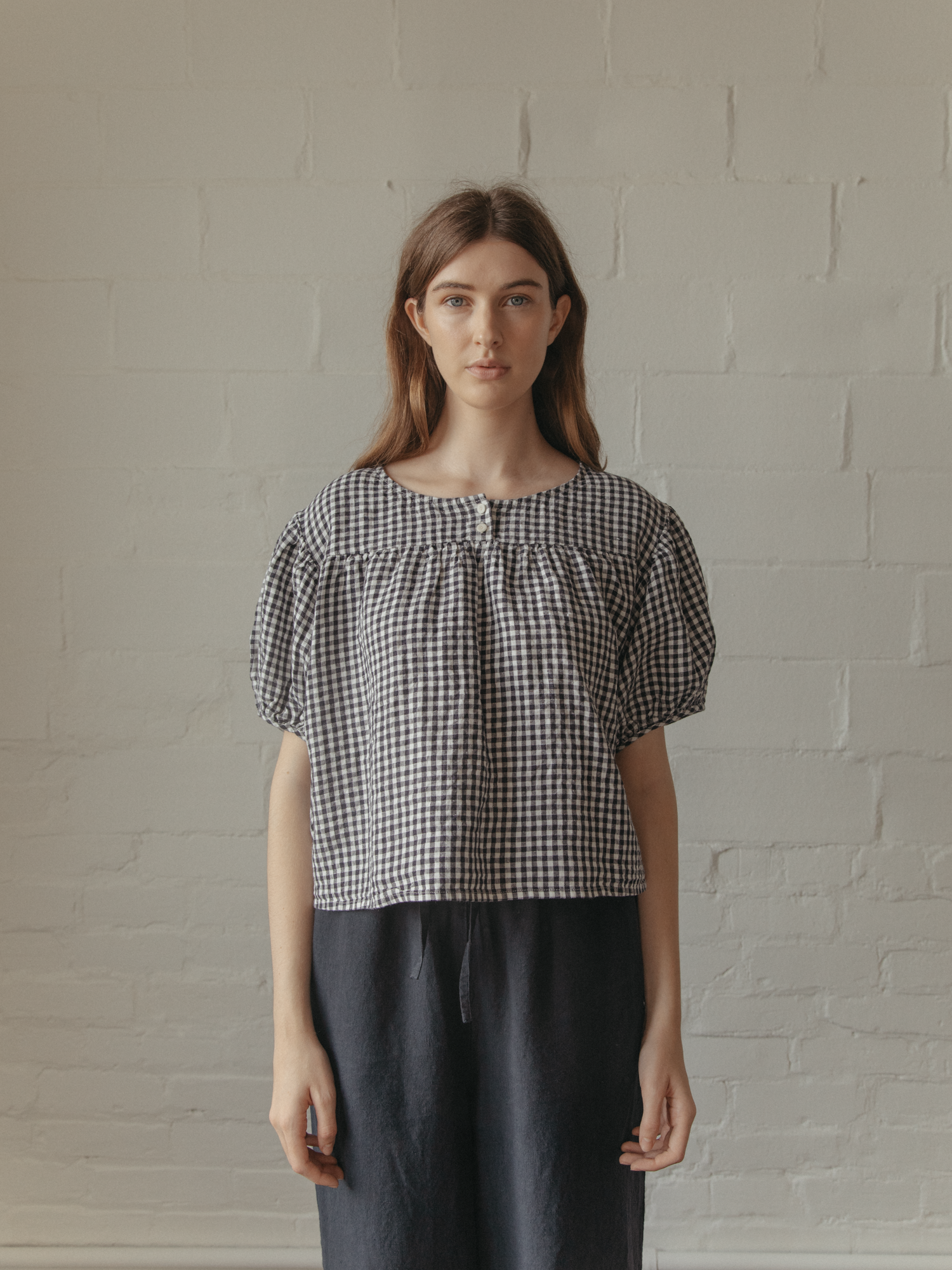 Cosette Top Marine Gingham
