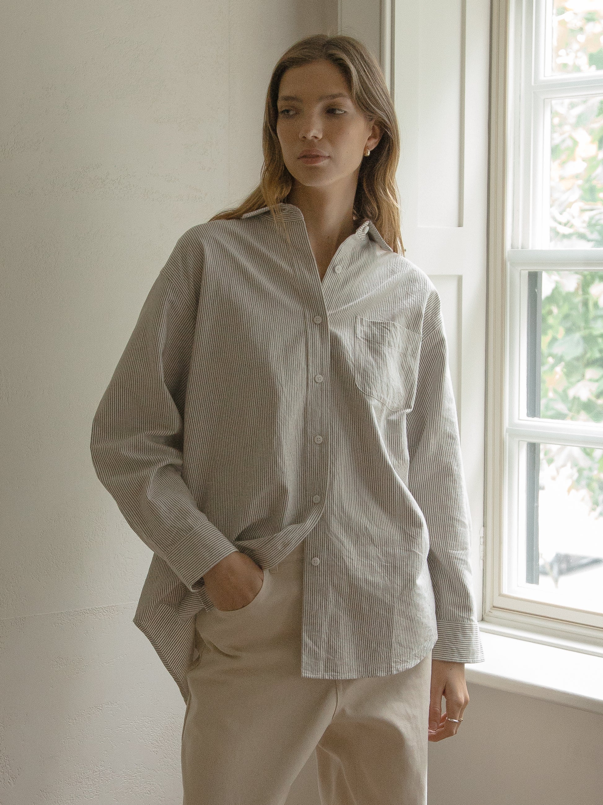 Britta Shirt in Charcoal Stripe