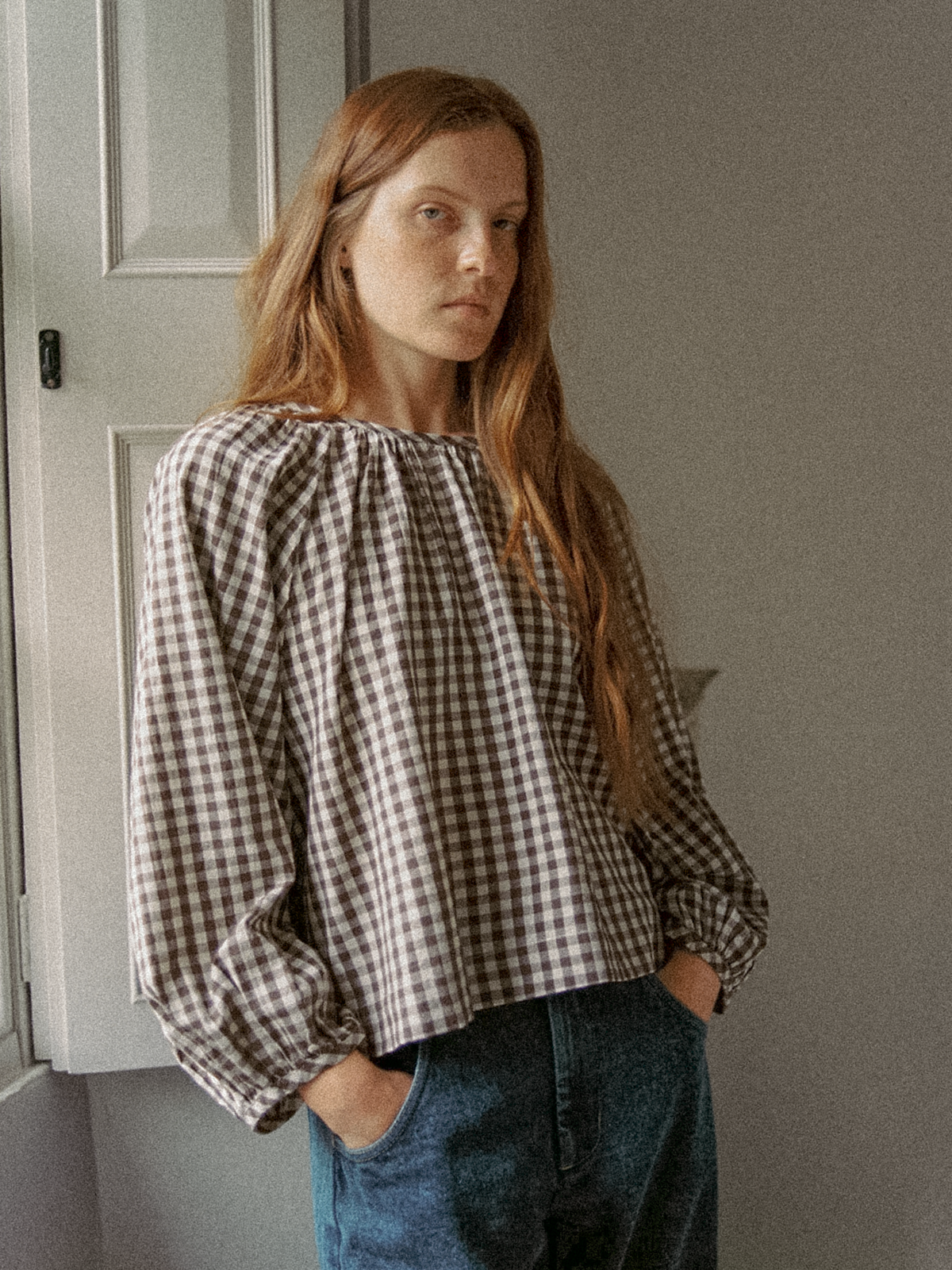 Simone Long Sleeve Brown Gingham