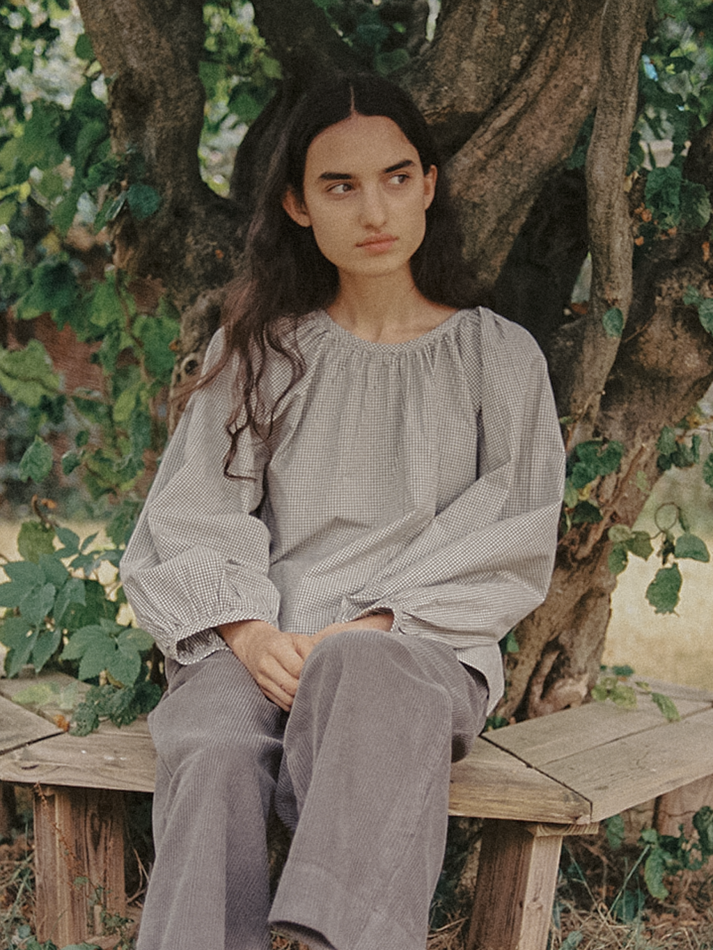 Simone Long Sleeve Beige Gingham