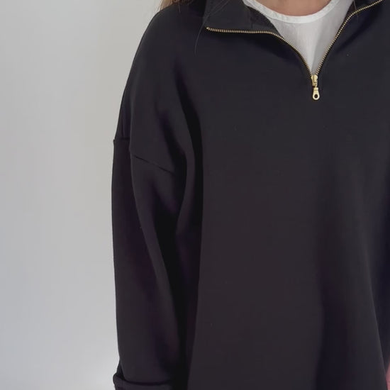 Geraldine Half Zip in Noir