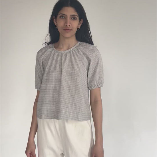 Amelia Blouse in Dove Gingham
