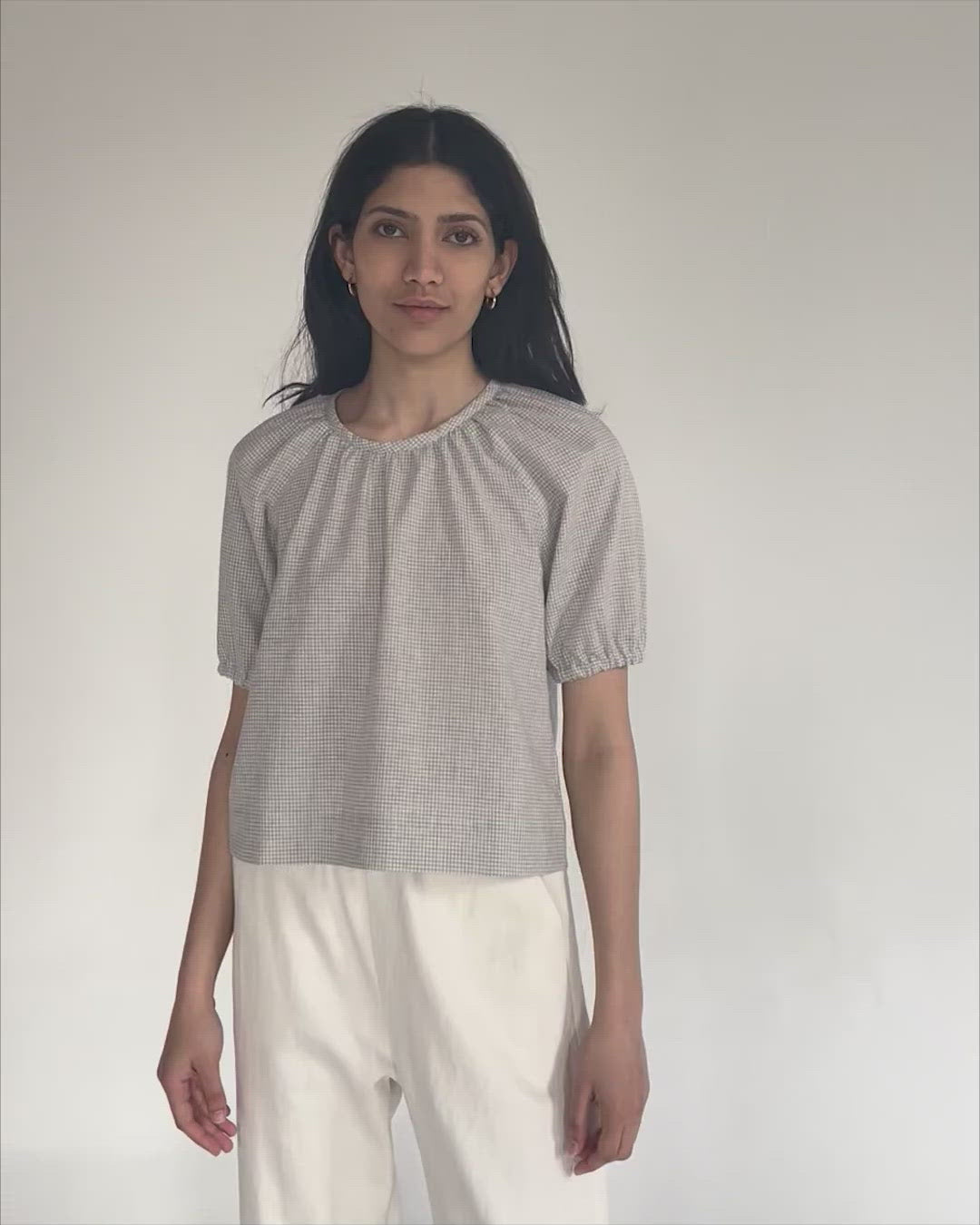 Amelia Blouse in Dove Gingham