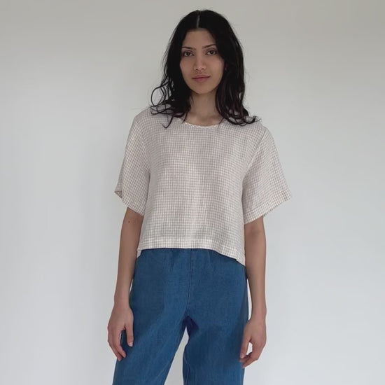 Aya Tee in Oat Plaid